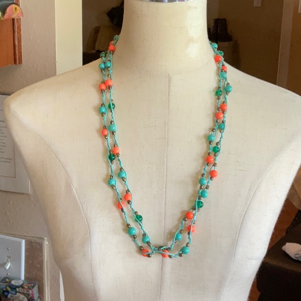 CATO Faux Turquoise and Orange beaded 60” Necklace, NWT